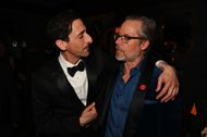 Guy Pearce (r) with his "The Brutalist" co-star, Adrien Brody (l). (Image via Getty)